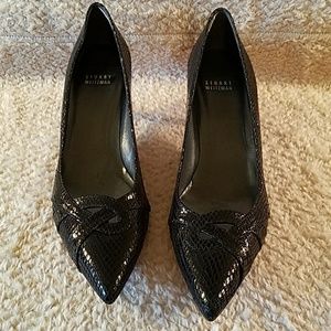 Stuart Weitzman Black Snake Embossed Leather Pumps